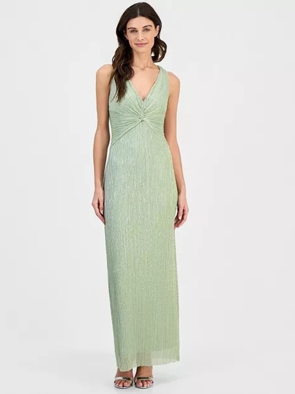 Macy's Sage Green Twist-Front Sleeveless Gown